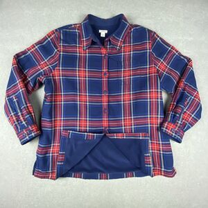 LLBean Women Fleece Lined Insulated Flannel Shirt Shacket Size Medium Blue Plaid